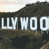 A close-up of the Hollywood sign in Los Angeles