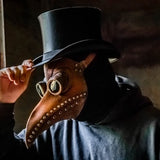 A man wearing a mask that looks like a beak