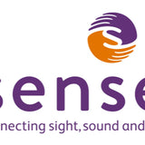 The logo of the Sense charity including the strapline of – Connecting sight, sound and life