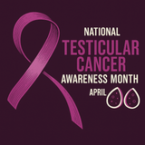 Words and a purple ribbon signifying – Testicular Awareness Month, April