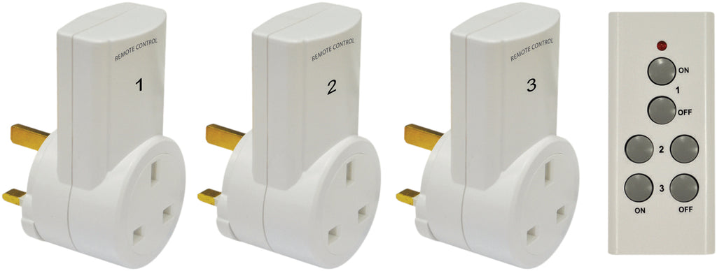 3 Way Remote Control Mains Socket Adaptor Set