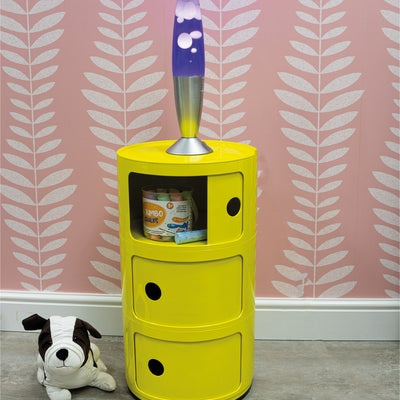 Lava Lamp with Silver Casing in bedroom