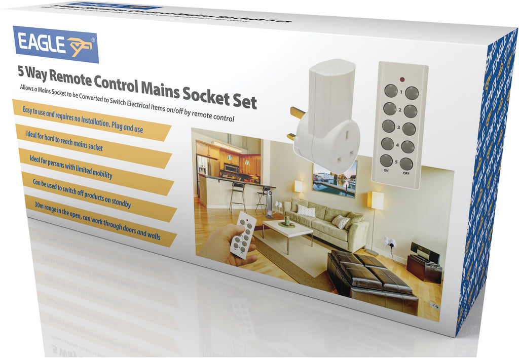 5 Way Remote Control Mains Socket Adaptor Set