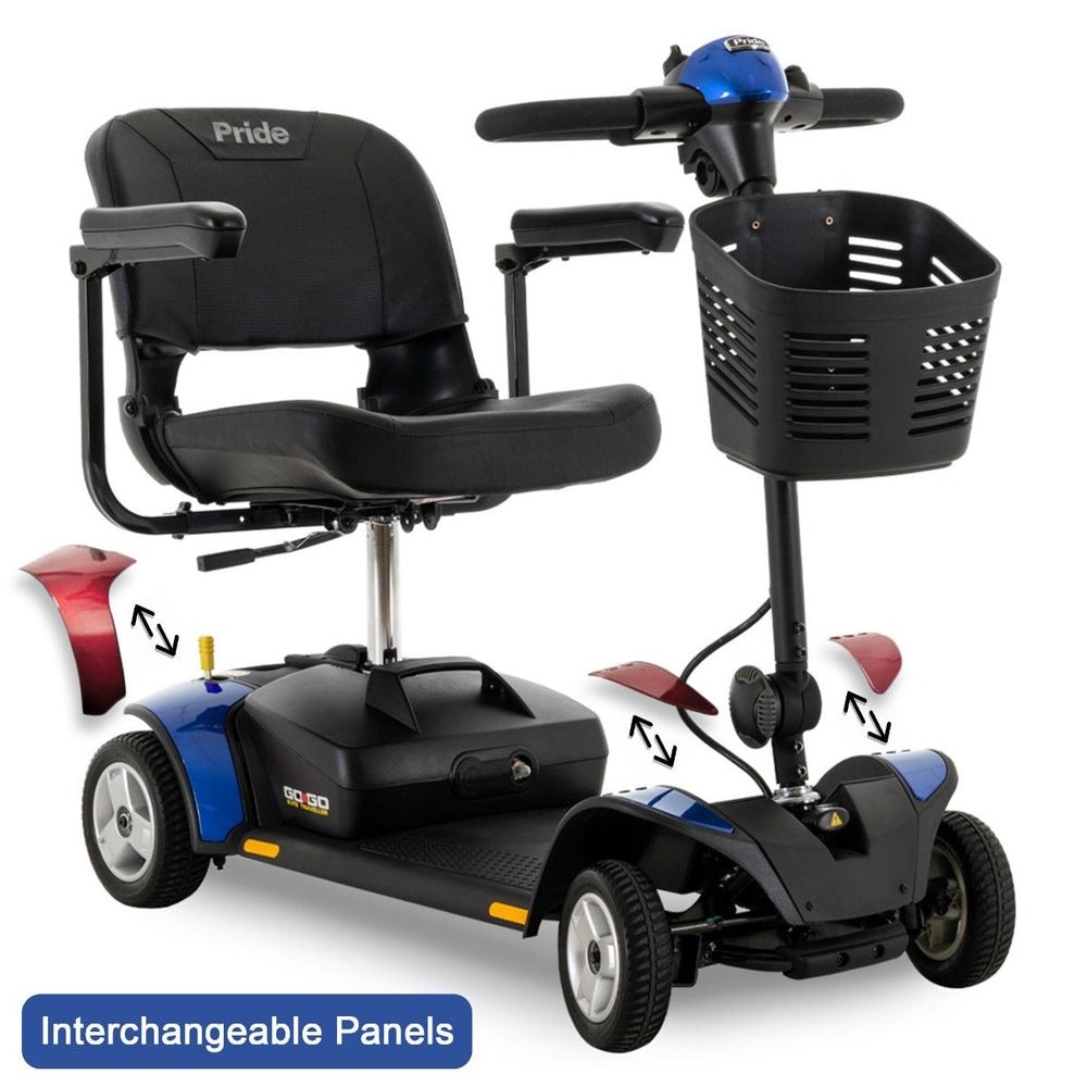Pride GoGo Elite Traveller 4 Wheel Mobility Scooter - interchangeable red and blue panels