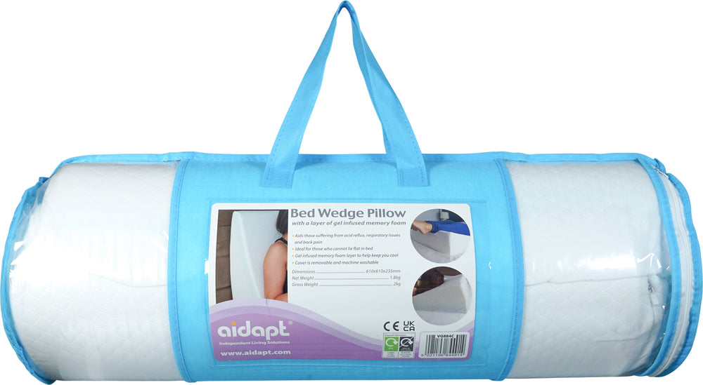 the bed wedge pillow in its carry bag with handle