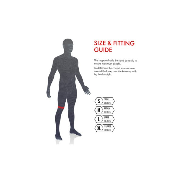 The image shows the different sizes of the vulkan classic stabilising knee support