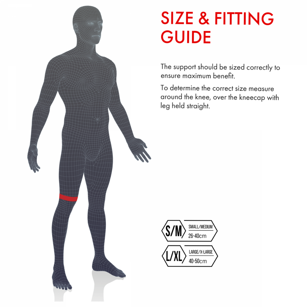shows the fitting guide for the Vulkan Classic Wrap Around Knee Support