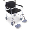 the image shows the bariatric mobile commode with footrests