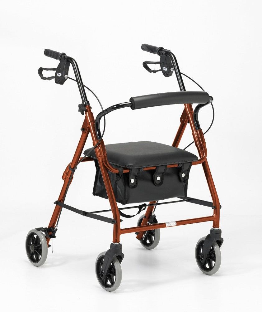 A front view of the Russet Orange 100 Series Four Wheel Rollator