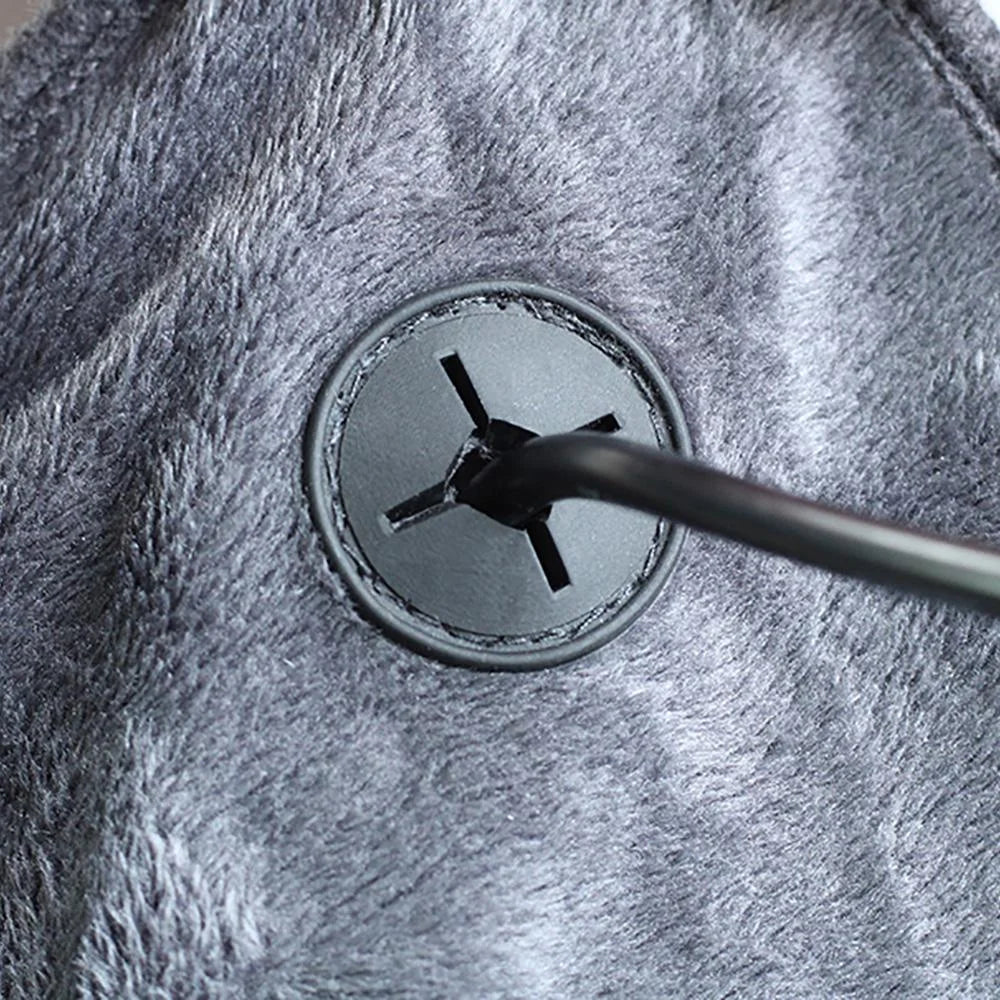 A close up of where the cable goes in and out on the Lifemax Far Infrared Heated Lap Blanket