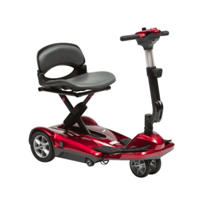 the image shows the dual wheel auto fold scooter in red