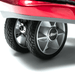 the image shows a close up of a wheel on the dual wheel auto fold scooter