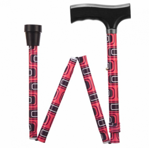 shows the swirl pattern retro folding adjustable walking stick when partly folded