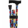 shows the bubble pattern folding adjustable walking stick when fully folded