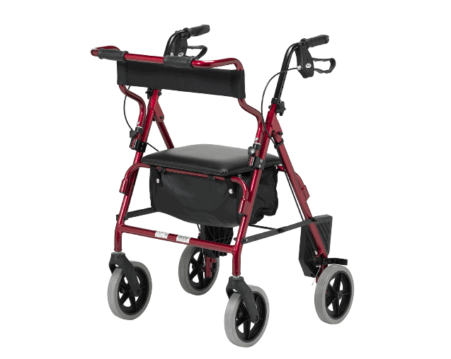 The Burgundy coloured Rollator/Walker and Transit Chair Combination