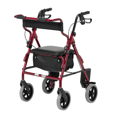 The Burgundy coloured Rollator/Walker and Transit Chair Combination