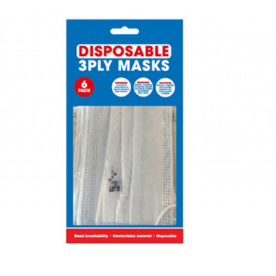 Disposable 3 ply Face Masks (Pack of 6)