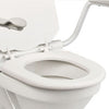 the image shows the large opening of the seat on the etac supporter toilet seat with fixed arms