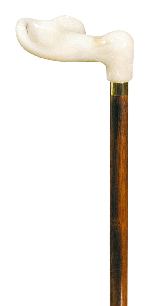 shows the right handed classic canes fischer cane with acrylic cream marbled handle