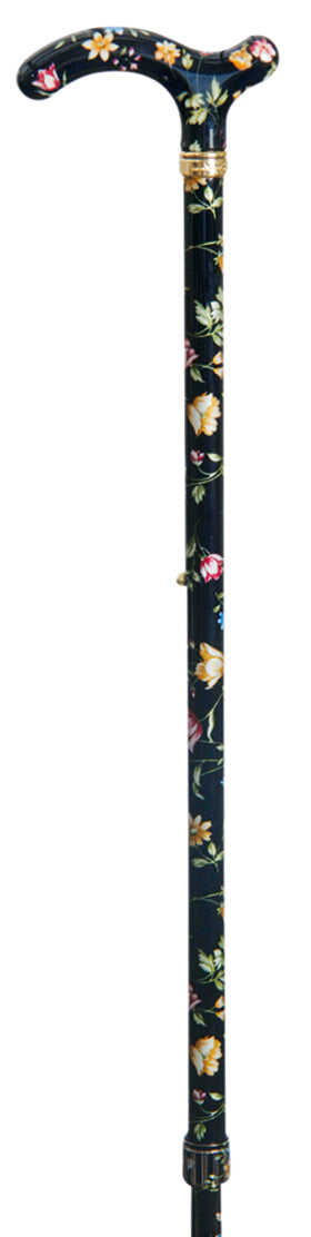 shows a full length image of the classic canes slimline chelsea cane black floral