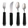 shows the four piece black bendable cutlery set