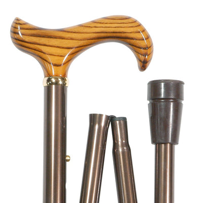 the image shows a close up of the classic canes folding derby cane, with polished wood handle.