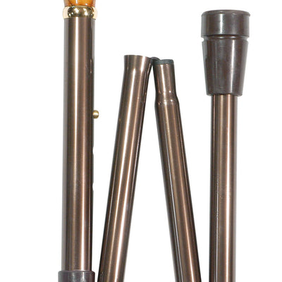 the image shows a folded up classic canes coffee brown folding derby cane