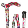 shows the Classic Canes Slimline Folding Petite Cane in Violet and Pink Floral design