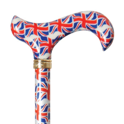 shows the Classic Canes Slimline Derby Cane in Union Flag design