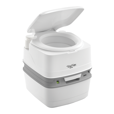 shows the porta potti 365 portable flushing toilet