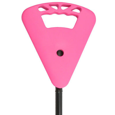 A close up image of the seat on the Height Adjustable Folding Flipstick in pink.