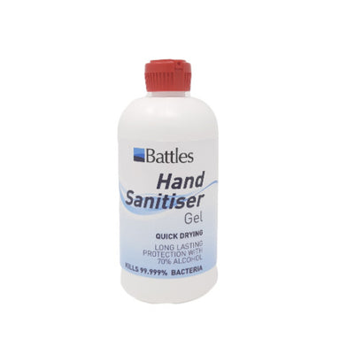 shows the battles hand sanitiser gel 250ml bottle