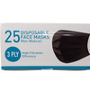 Black 3 ply Disposable Face Masks (Pack of 25) 