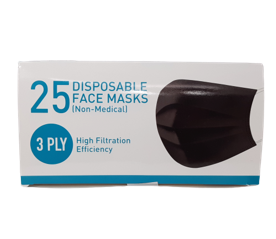 Black 3 ply Disposable Face Masks (Pack of 25)