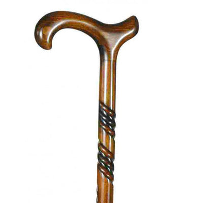the image shows the classic canes ladies beech derby cane with the spiral scorched collar