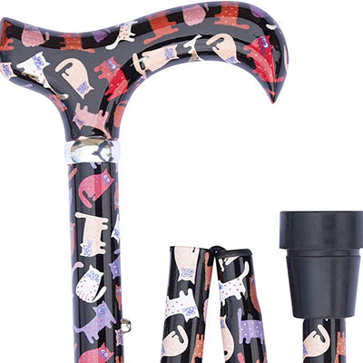 the image shows the crazy cats design on the folding derby classic cane