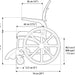 shows a cross section diagram of the Etac Clean Self Propelled Shower Commode Chair with its measurements