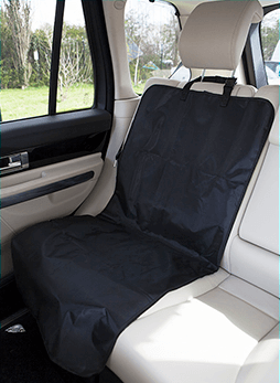 shows the Crufts Single Seat Cover for Dogs in place on the rear seat of a car
