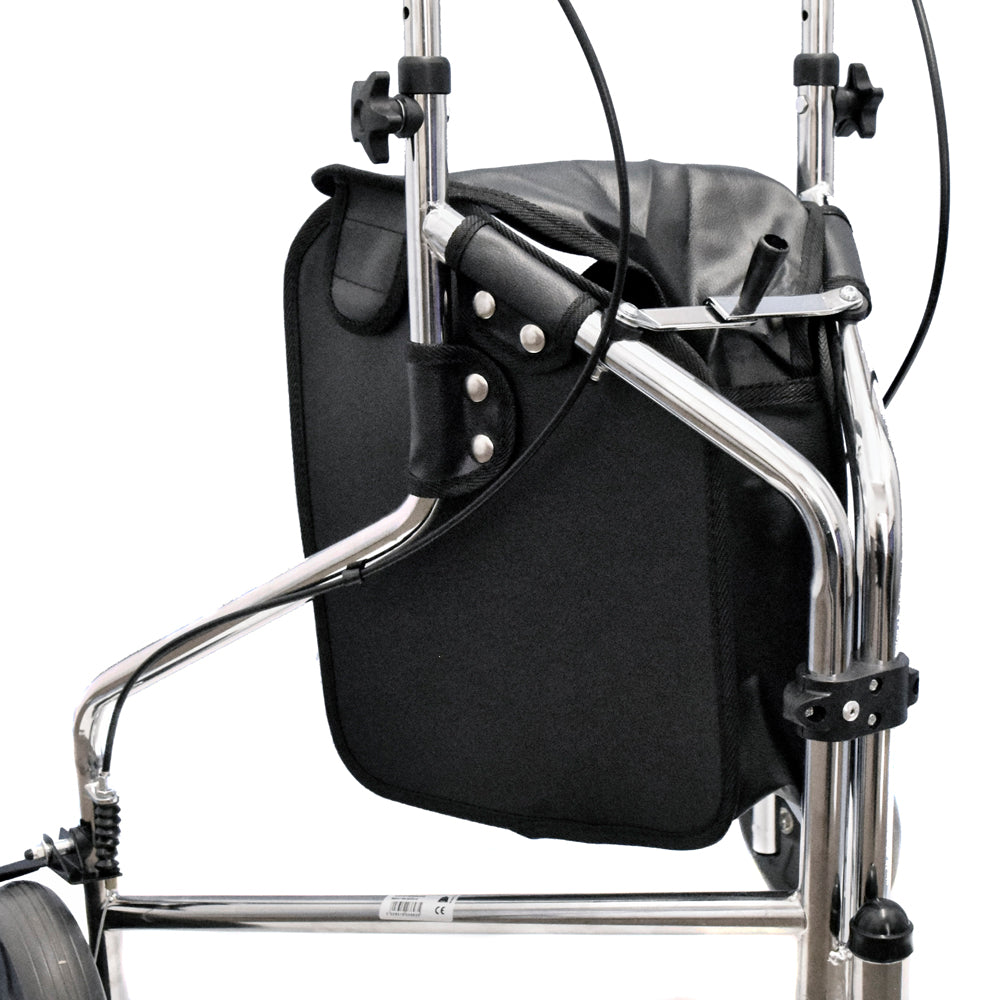 shows a closer view of the front of the Days Steel Tri Wheel Walker in chrome