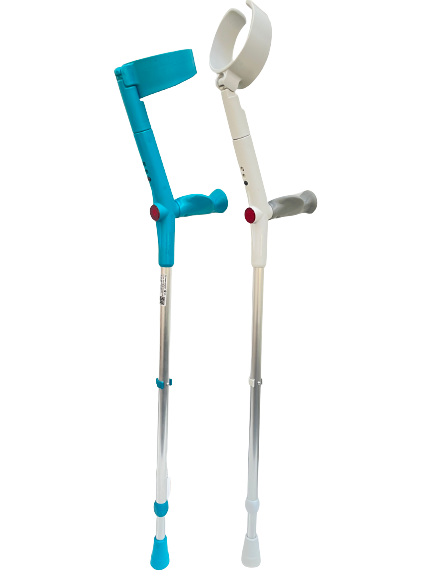 The blue and grey tru life soft handle crutches