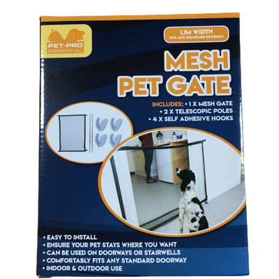 shows the mesh pet gate in its box