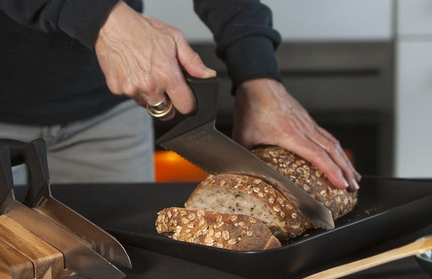Webequ Bread Knife in action, slicing bread