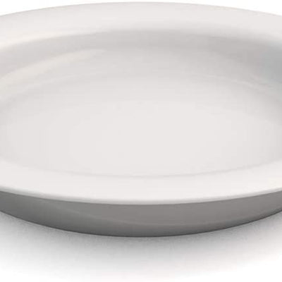 shows the ornamin dinner plate with sloped base in white