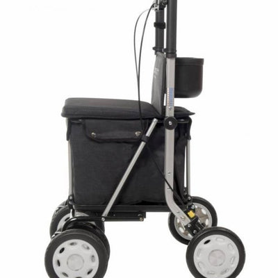 shows side view of the black carlett shopping rollator