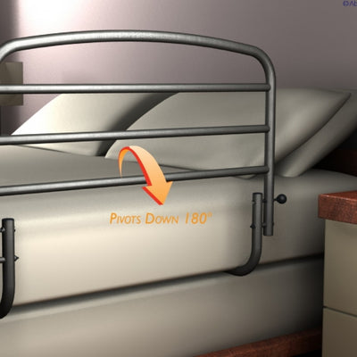 Picture highlights 30 Inch Safety Bed Rail with its pivotable 180 degree rail