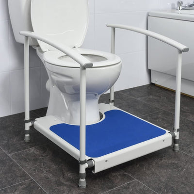 Children's toilet frame with raised step/platform