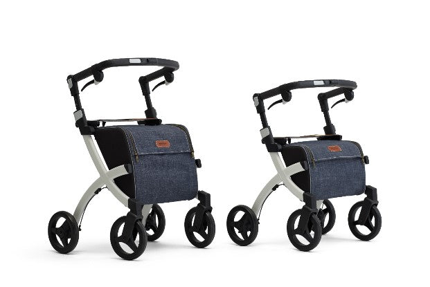 shows a standard and a small rollz flex shopping rollator
