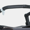 shows the flip brakes on a black framed rollz flex shopping rollator