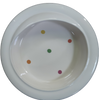 shows the secure grip half scoop plate bowl in polka dot pattern
