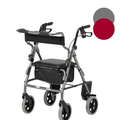 The Silver coloured Rollator/Walker and Transit Chair Combination 